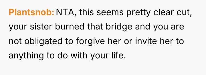 Plantsnob NTA, this seems pretty clear cut, your sister burned...