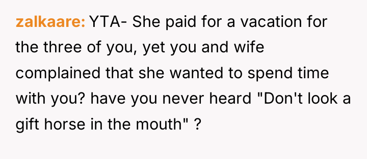 zalkaare YTA- She paid for a vacation for the three...