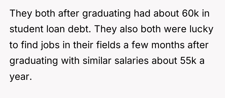 They both after graduating had about 60k in student loan...