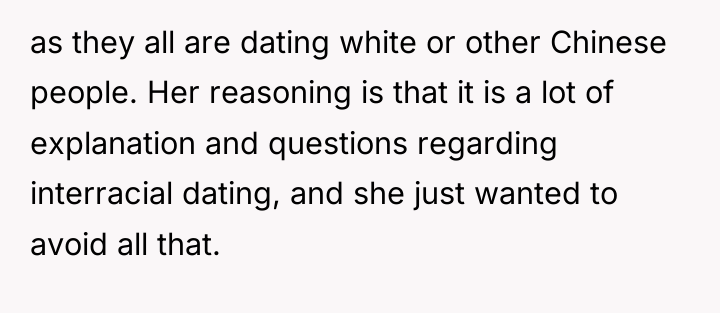 as they all are dating white or other Chinese people....