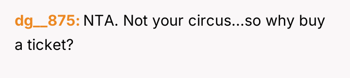 dg__875 NTA. Not your circus...so why buy a ticket?
