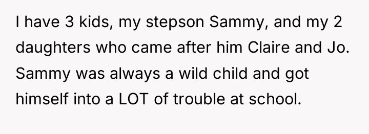 I have 3 kids, my stepson Sammy, and my 2...
