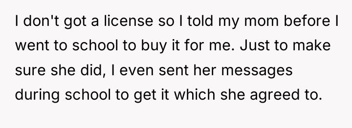 I don't got a license so I told my mom...