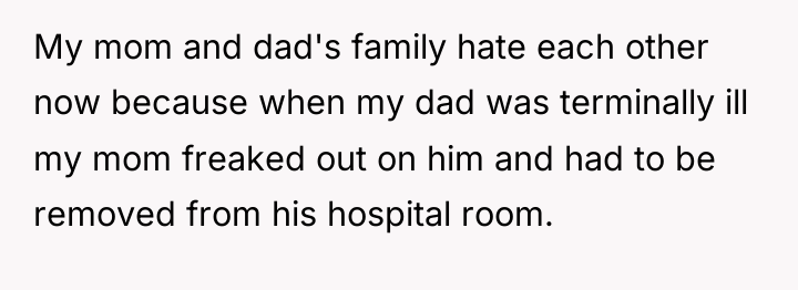 My mom and dad's family hate each other now because...