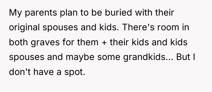 My parents plan to be buried with their original spouses...