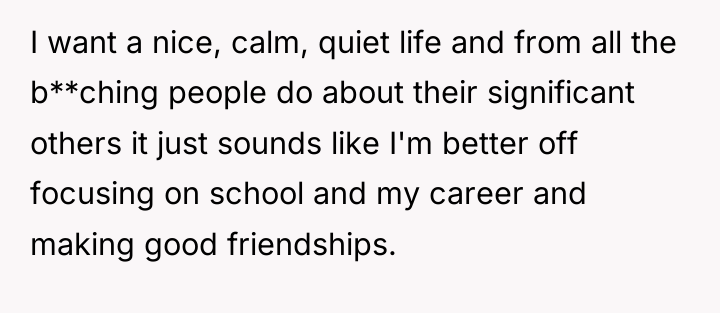 I want a nice, calm, quiet life and from all...