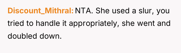 Discount_Mithral NTA. She used a slur, you tried to handle...