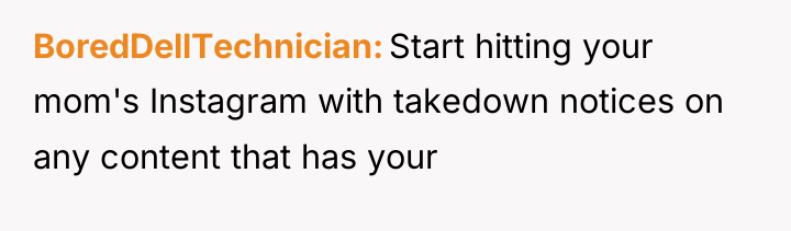 BoredDellTechnician Start hitting your mom's Instagram with takedown notices on...