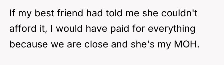 If my best friend had told me she couldn't afford...
