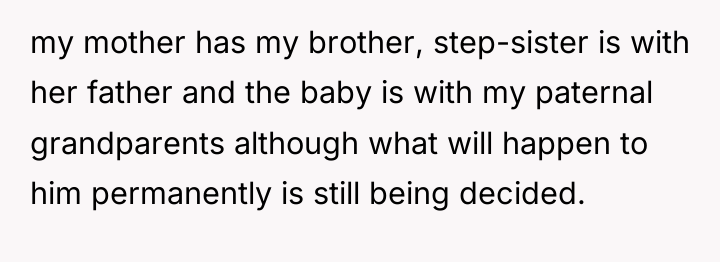 my mother has my brother, step-sister is with her father...