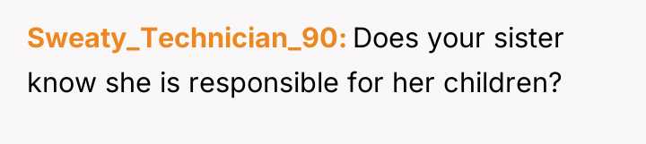 Sweaty_Technician_90 Does your sister know she is responsible for her...