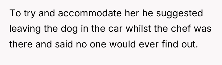 To try and accommodate her he suggested leaving the dog...