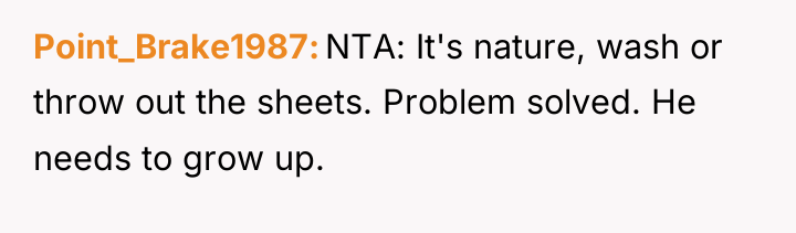 Point_Brake1987 NTA: It's nature, wash or throw out the sheets....