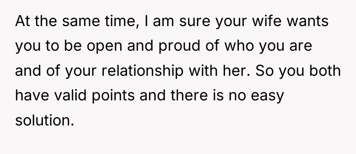 At the same time, I am sure your wife wants...