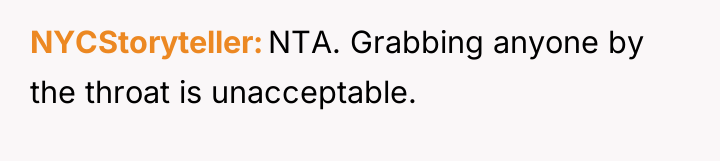 NYCStoryteller NTA. Grabbing anyone by the throat is unacceptable.