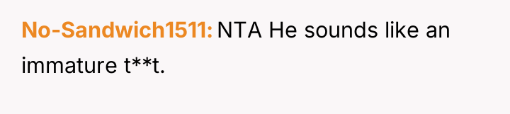 No-Sandwich1511 NTA He sounds like an immature t**t.
