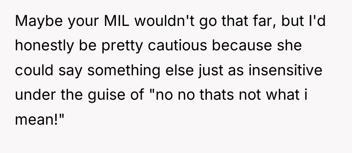 Maybe your MIL wouldn't go that far, but I'd honestly...