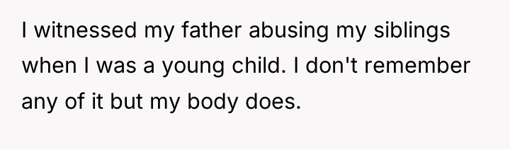 I witnessed my father abusing my siblings when I was...