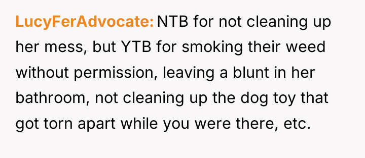 LucyFerAdvocate NTB for not cleaning up her mess, but YTB...