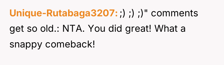 Unique-Rutabaga3207 ;) ;) ;)" comments get so old.: NTA. You...