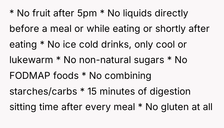 * No fruit after 5pm * No liquids directly before...
