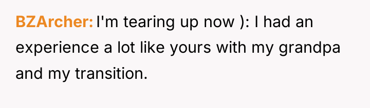 BZArcher I'm tearing up now ): I had an experience...