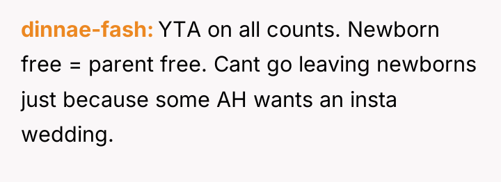 dinnae-fash YTA on all counts. Newborn free = parent free....