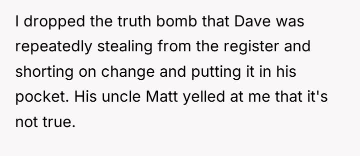 I dropped the truth bomb that Dave was repeatedly stealing...