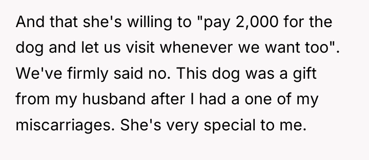 And that she's willing to "pay 2,000 for the dog...