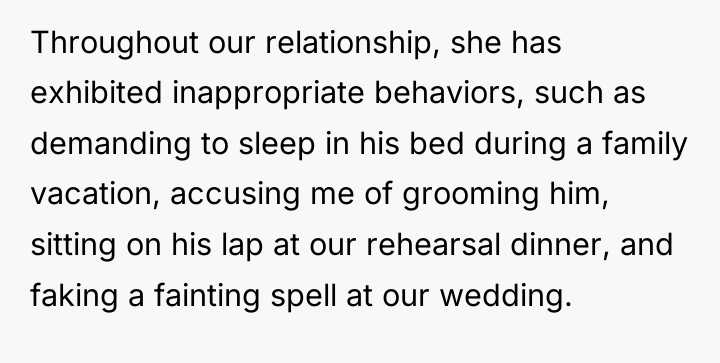 Throughout our relationship, she has exhibited inappropriate behaviors, such as...