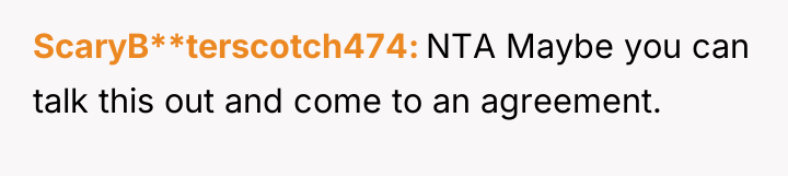 ScaryB**terscotch474 NTA Maybe you can talk this out and come...