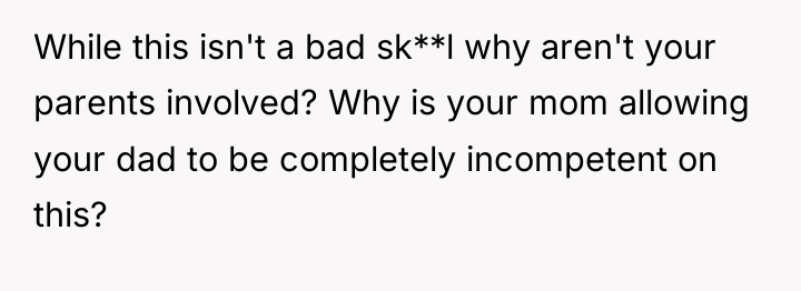 While this isn't a bad sk**l why aren't your parents...
