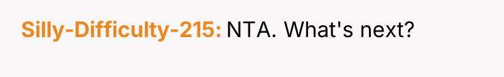 Silly-Difficulty-215 NTA. What's next?