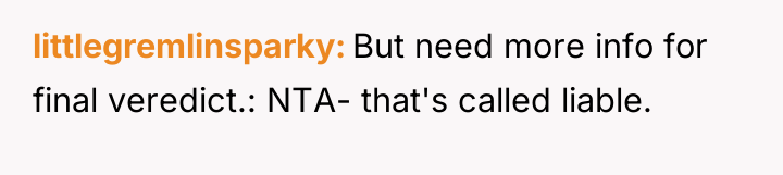 littlegremlinsparky But need more info for final veredict.: NTA- that's...