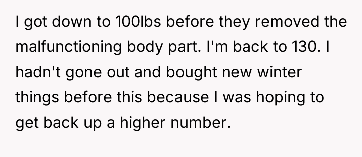 I got down to 100lbs before they removed the malfunctioning...