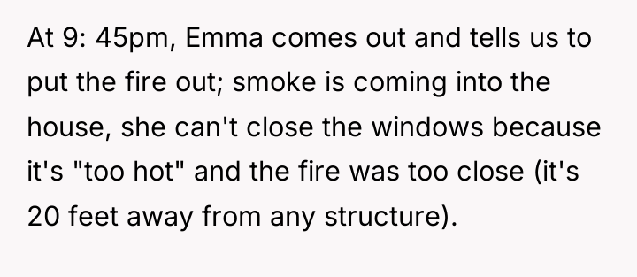 At 9: 45pm, Emma comes out and tells us to...