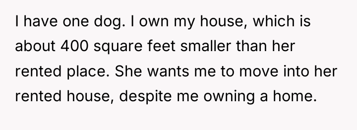 I have one dog. I own my house, which is...