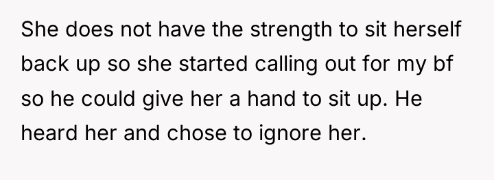 She does not have the strength to sit herself back...