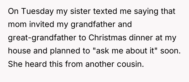 On Tuesday my sister texted me saying that mom invited...