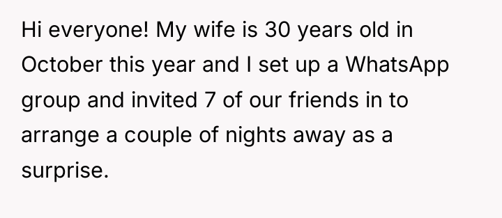 Hi everyone! My wife is 30 years old in October...