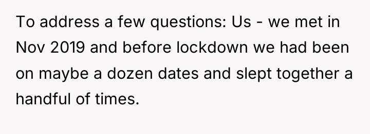 To address a few questions: Us - we met in...