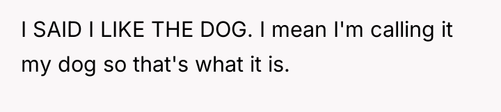 I SAID I LIKE THE DOG. I mean I'm calling...