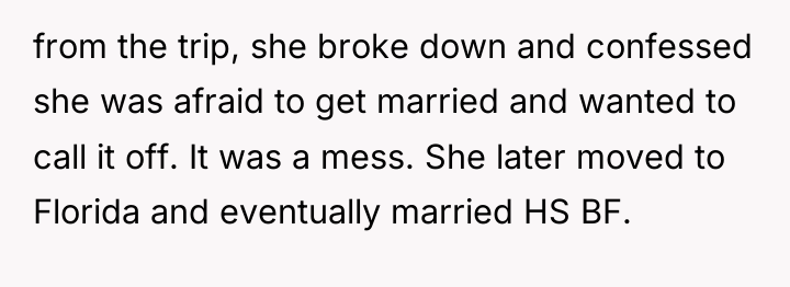 from the trip, she broke down and confessed she was...