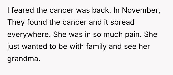 I feared the cancer was back. In November, They found...