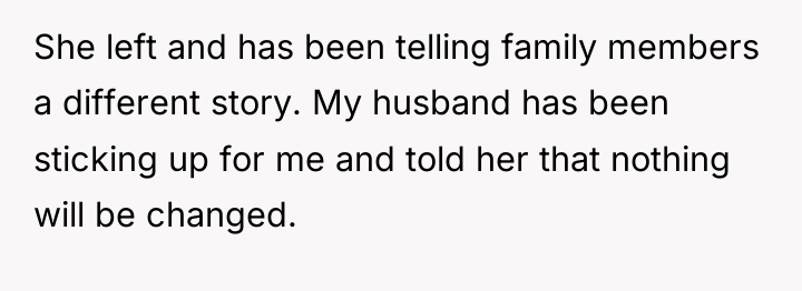 She left and has been telling family members a different...