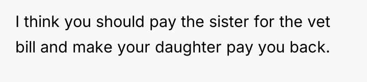 I think you should pay the sister for the vet...