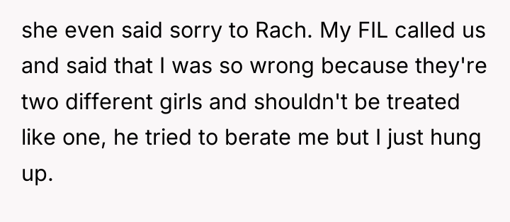 she even said sorry to Rach. My FIL called us...