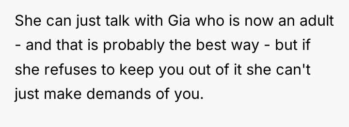 She can just talk with Gia who is now an...