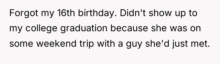 Forgot my 16th birthday. Didn't show up to my college...