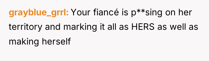 grayblue_grrl Your fiancé is p**sing on her territory and marking...